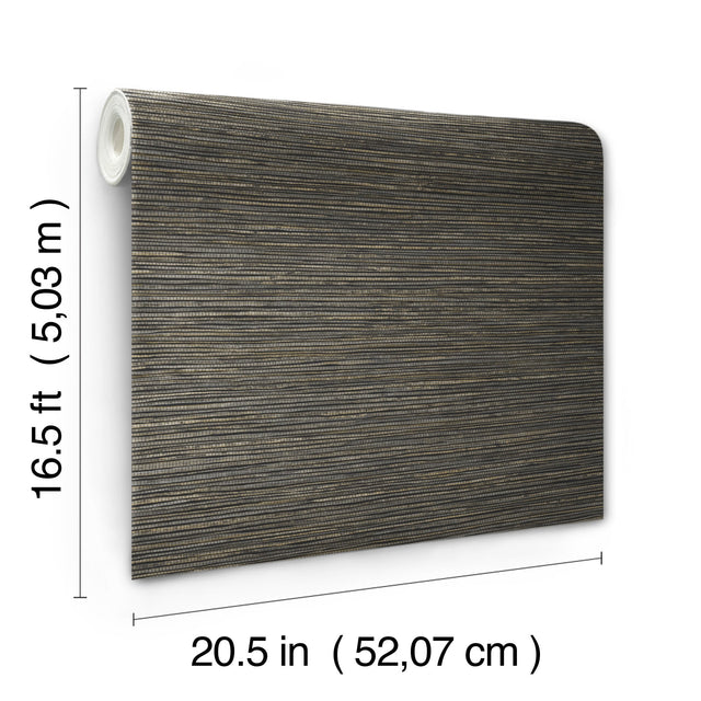 Dimensional Black Grasscloth Peel & Stick Wallpaper with Faux Grasscloth Texture, Metallic Raised Ink - York RMK12685PLW