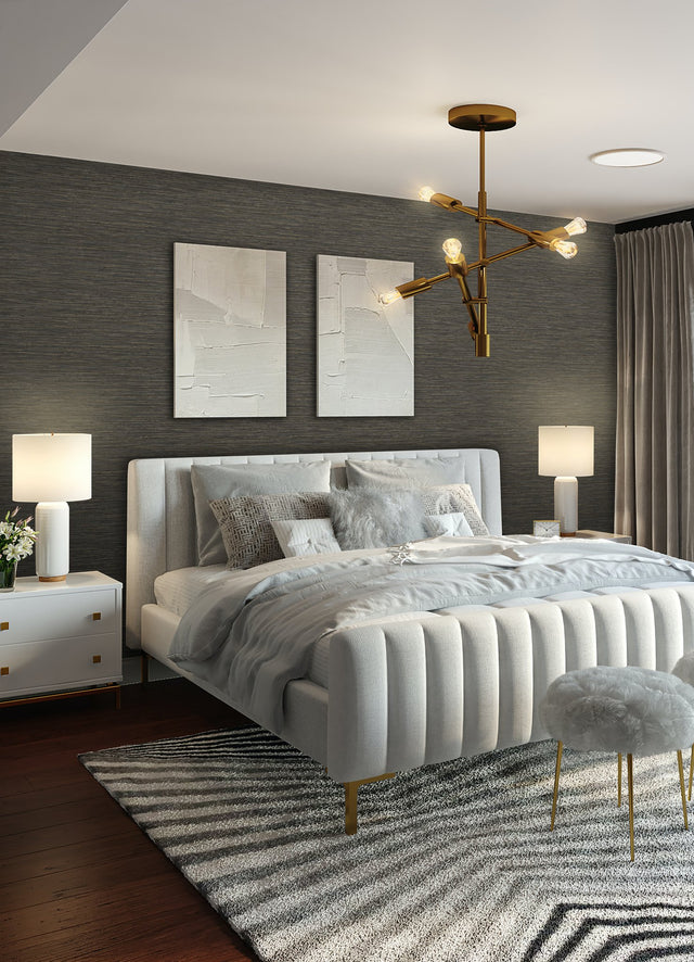 Dimensional Black Grasscloth Peel & Stick Wallpaper with Faux Grasscloth Texture, Metallic Raised Ink - York RMK12685PLW