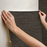 Dimensional Black Grasscloth Peel & Stick Wallpaper with Faux Grasscloth Texture, Metallic Raised Ink - York RMK12685PLW