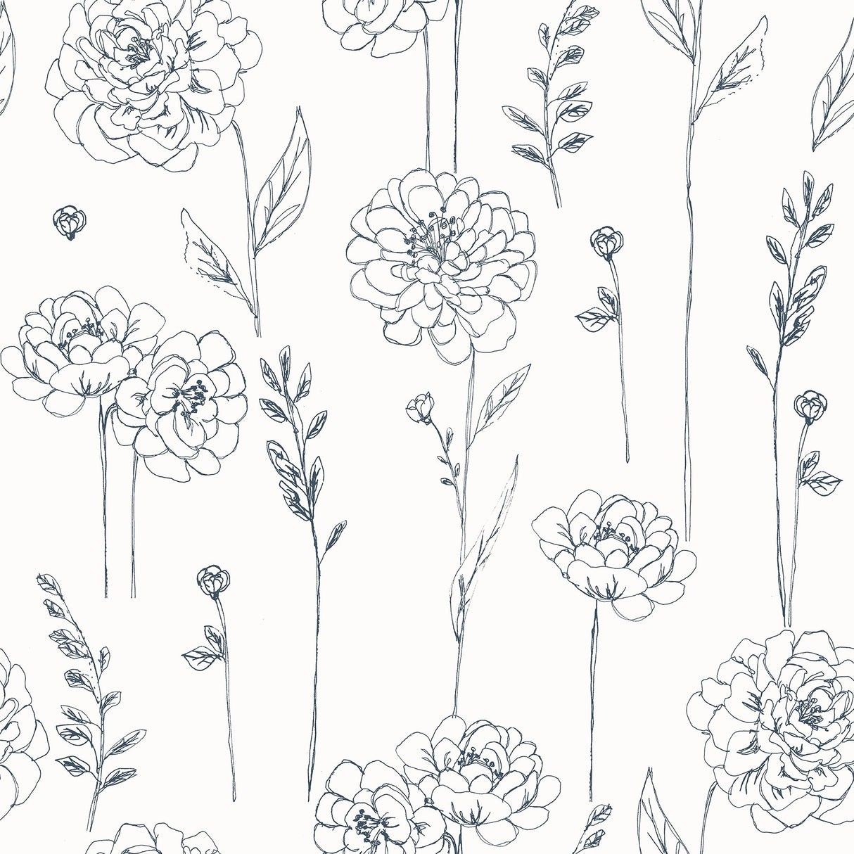Maisey Navy Peel & Stick Wallpaper with Botanical Floral Pattern - York RMK12686PLW