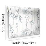 Maisey Navy Peel & Stick Wallpaper with Botanical Floral Pattern - York RMK12686PLW