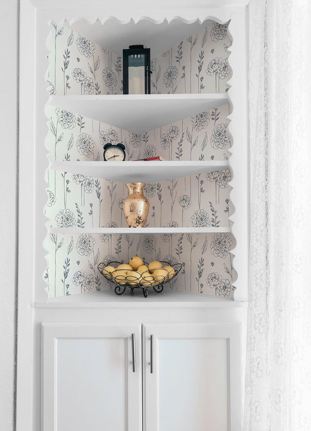 Maisey Navy Peel & Stick Wallpaper with Botanical Floral Pattern - York RMK12686PLW