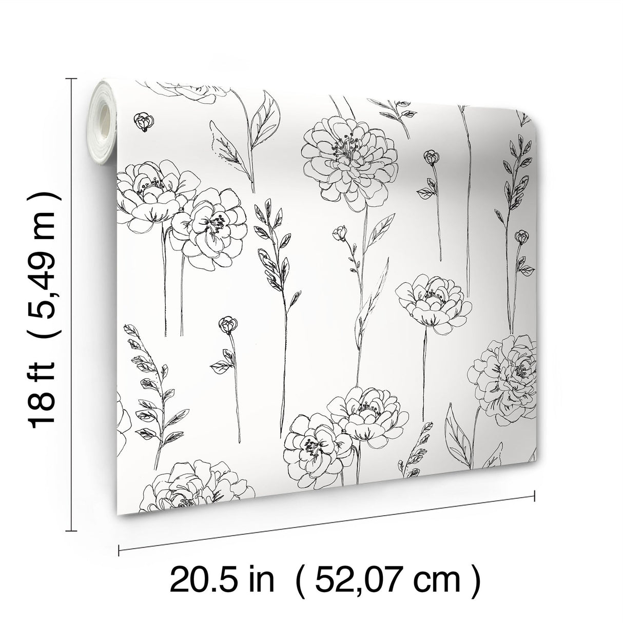 Maisey Black Peel & Stick Wallpaper with Botanical Floral Pattern - York RMK12687PLW