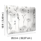 Maisey Black Peel & Stick Wallpaper with Botanical Floral Pattern - York RMK12687PLW