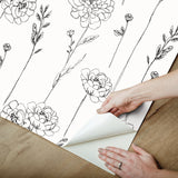 Maisey Black Peel & Stick Wallpaper with Botanical Floral Pattern - York RMK12687PLW
