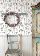Maisey Black Peel & Stick Wallpaper with Botanical Floral Pattern - York RMK12687PLW