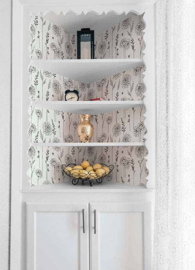 Maisey Black Peel & Stick Wallpaper with Botanical Floral Pattern - York RMK12687PLW
