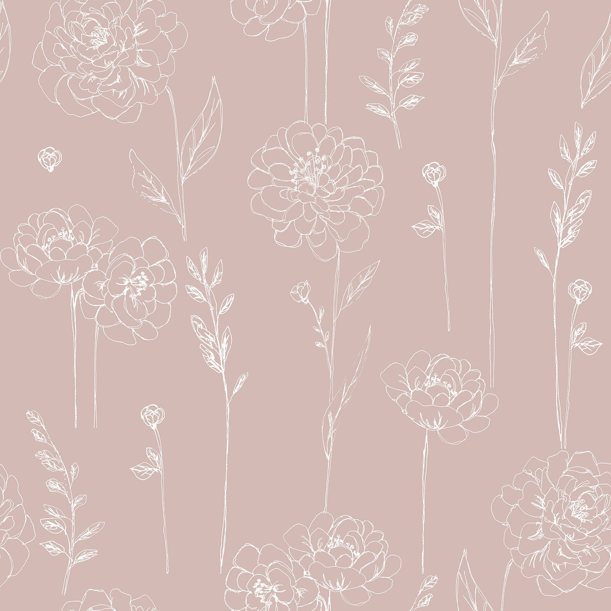 Maisey Pink Floral Peel & Stick Wallpaper with Cottagecore Botanical Pattern - York RMK12688PLW