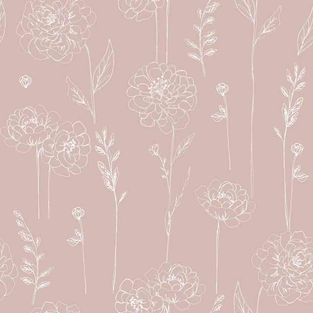 Maisey Pink Floral Peel & Stick Wallpaper with Cottagecore Botanical Pattern - York RMK12688PLW