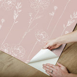 Maisey Pink Floral Peel & Stick Wallpaper with Cottagecore Botanical Pattern - York RMK12688PLW