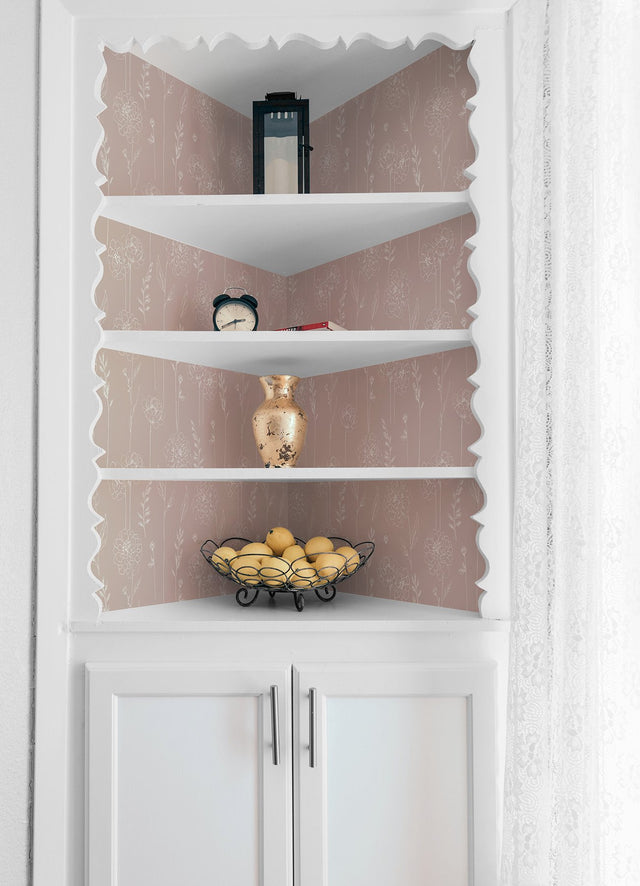 Maisey Pink Floral Peel & Stick Wallpaper with Cottagecore Botanical Pattern - York RMK12688PLW