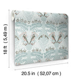 Otis Blue Multi Peel & Stick Wallpaper with Botanical Damask Sparrows - York RMK12689PLW