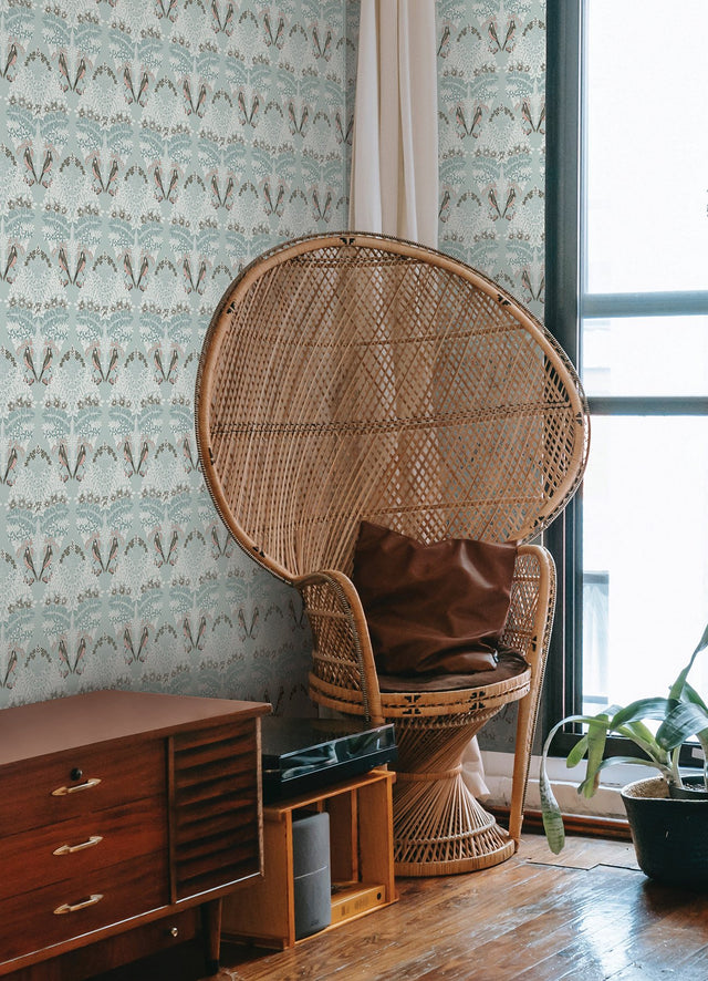 Otis Blue Multi Peel & Stick Wallpaper with Botanical Damask Sparrows - York RMK12689PLW