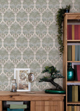 Otis Ivory Multi Peel & Stick Wallpaper with Botanical Damask and Sparrows - York RMK12691PLW