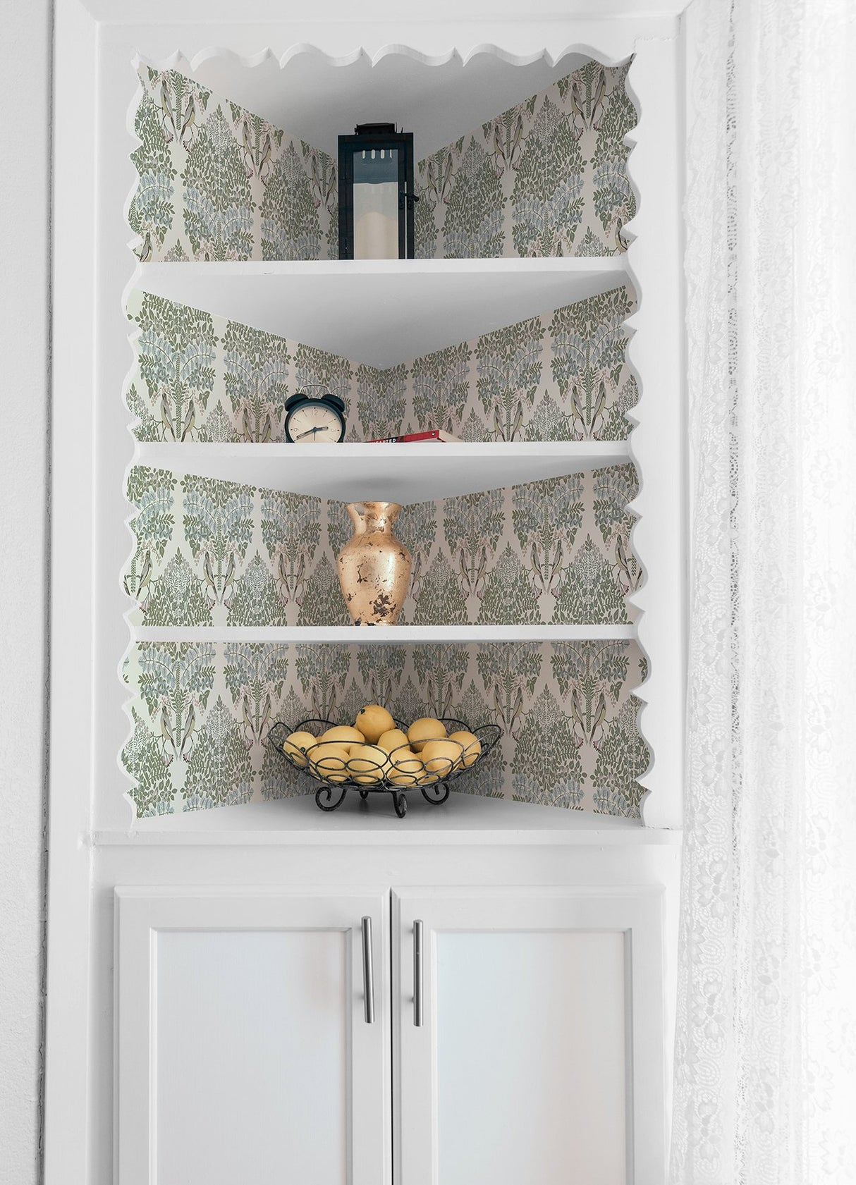 Otis Ivory Multi Peel & Stick Wallpaper with Botanical Damask and Sparrows - York RMK12691PLW