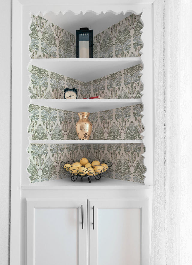 Otis Ivory Multi Peel & Stick Wallpaper with Botanical Damask and Sparrows - York RMK12691PLW