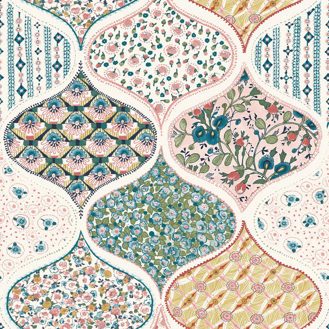 Pippa Warm Multi Peel & Stick Wallpaper with Cottagecore Floral Quilt Pattern - York RMK12692PLW