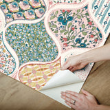 Pippa Warm Multi Peel & Stick Wallpaper with Cottagecore Floral Quilt Pattern - York RMK12692PLW