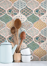 Pippa Warm Multi Peel & Stick Wallpaper with Cottagecore Floral Quilt Pattern - York RMK12692PLW
