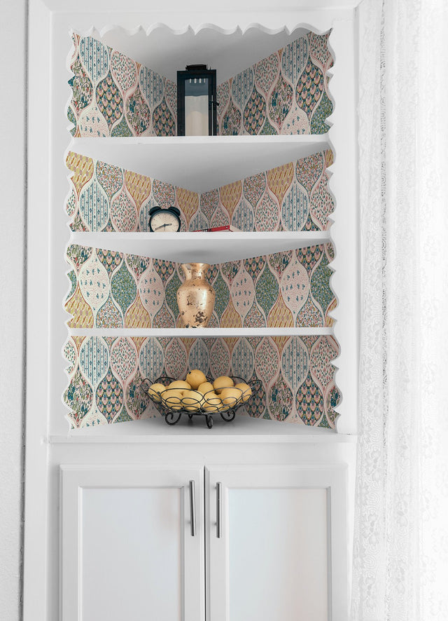 Pippa Warm Multi Peel & Stick Wallpaper with Cottagecore Floral Quilt Pattern - York RMK12692PLW