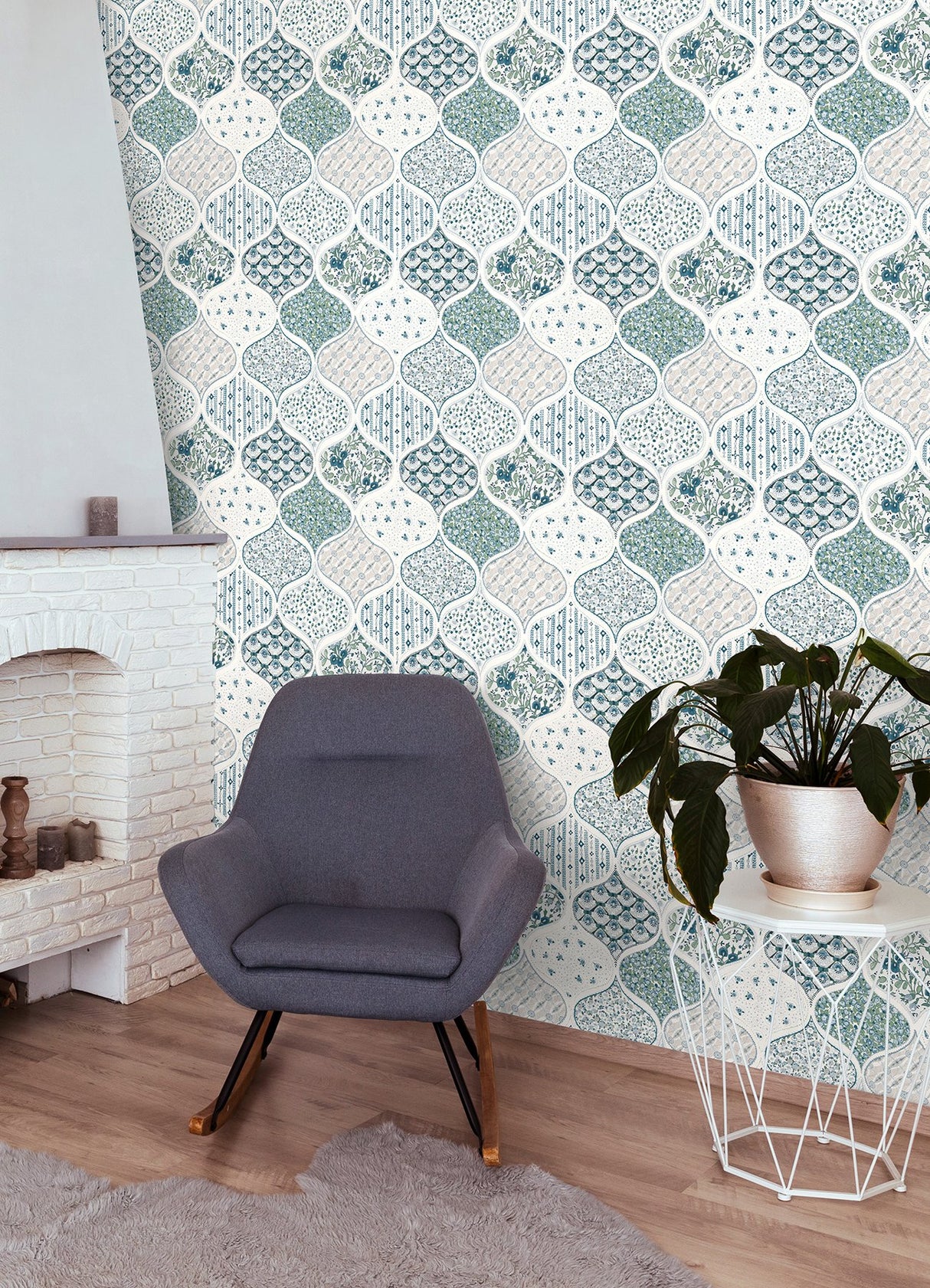 Pippa Cool Multi Peel & Stick Wallpaper with Cottagecore Floral Quilt Pattern - York RMK12693PLW