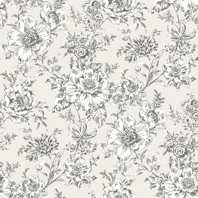 Winifred Taupe Peel & Stick Wallpaper with Vintage Floral Botanical Pattern - York RMK12694PLW