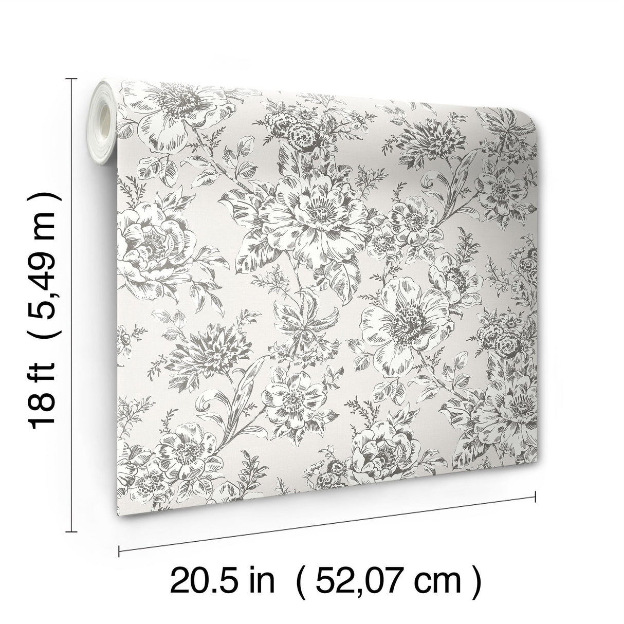 Winifred Taupe Peel & Stick Wallpaper with Vintage Floral Botanical Pattern - York RMK12694PLW