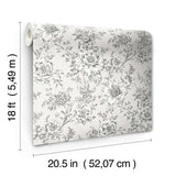 Winifred Taupe Peel & Stick Wallpaper with Vintage Floral Botanical Pattern - York RMK12694PLW