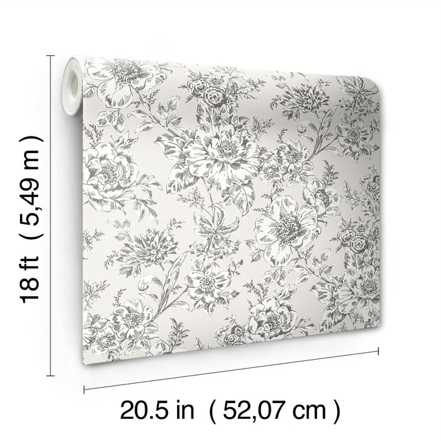 Winifred Taupe Peel & Stick Wallpaper with Vintage Floral Botanical Pattern - York RMK12694PLW