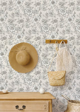 Winifred Taupe Peel & Stick Wallpaper with Vintage Floral Botanical Pattern - York RMK12694PLW