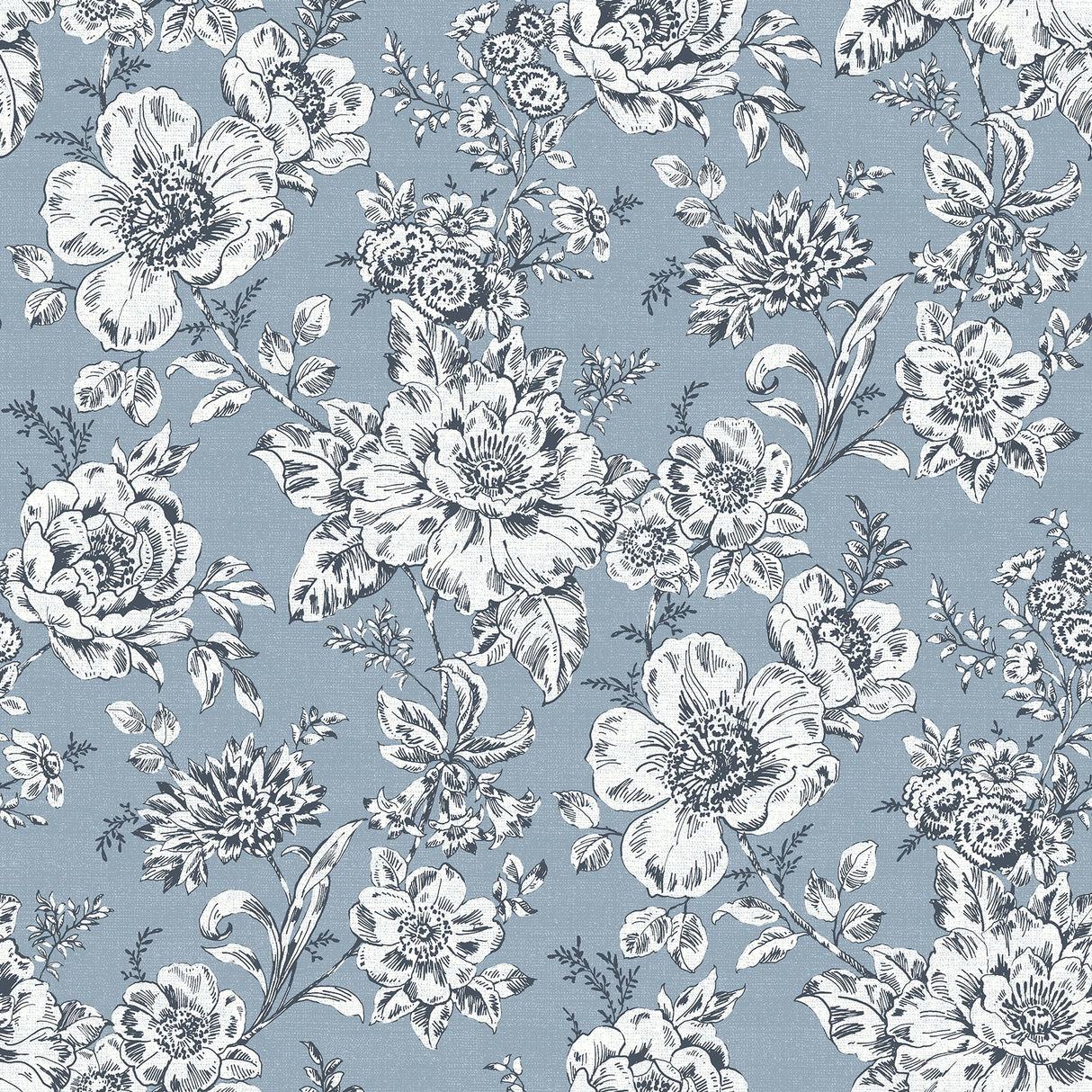 Winifred Blue Peel & Stick Wallpaper with Botanical Floral Country Pattern - York RMK12695PLW