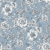 Winifred Blue Peel & Stick Wallpaper with Botanical Floral Country Pattern - York RMK12695PLW