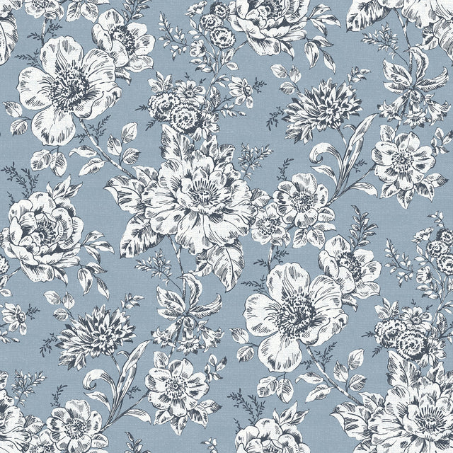 Winifred Blue Peel & Stick Wallpaper with Botanical Floral Country Pattern - York RMK12695PLW