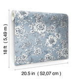 Winifred Blue Peel & Stick Wallpaper with Botanical Floral Country Pattern - York RMK12695PLW