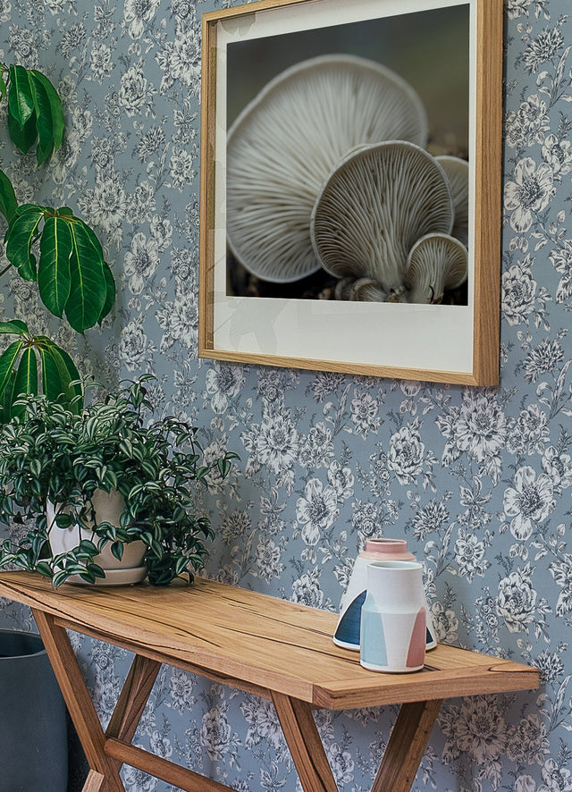 Winifred Blue Peel & Stick Wallpaper with Botanical Floral Country Pattern - York RMK12695PLW