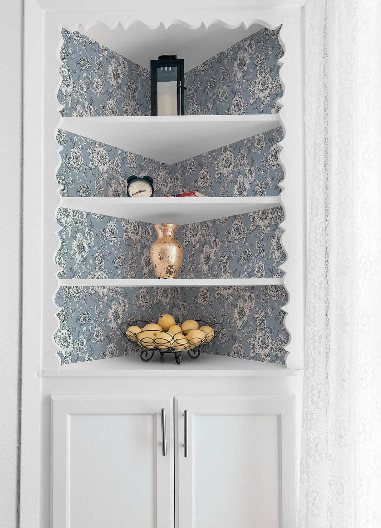 Winifred Blue Peel & Stick Wallpaper with Botanical Floral Country Pattern - York RMK12695PLW