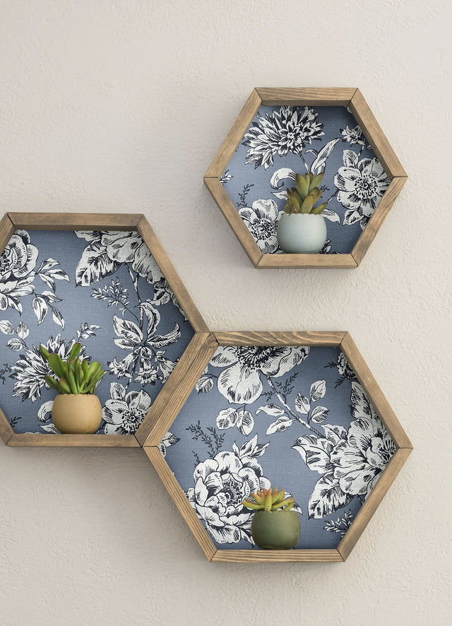 Winifred Blue Peel & Stick Wallpaper with Botanical Floral Country Pattern - York RMK12695PLW