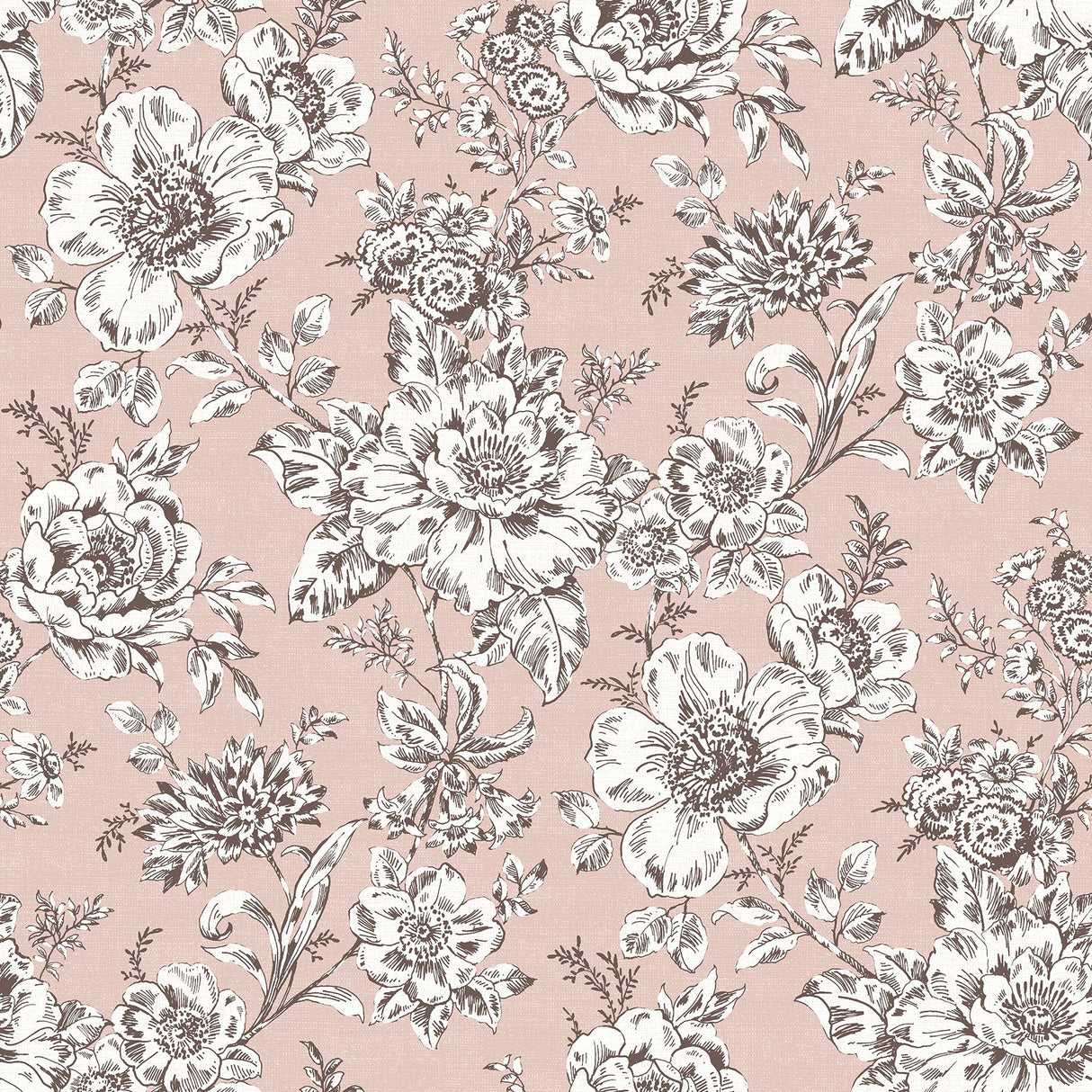 Winifred Pink Peel & Stick Wallpaper with Vintage Floral Botanical Pattern, Country Style - York RMK12696PLW