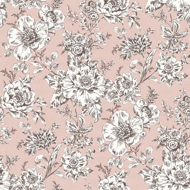 Winifred Pink Peel & Stick Wallpaper with Vintage Floral Botanical Pattern, Country Style - York RMK12696PLW