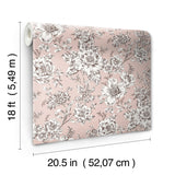 Winifred Pink Peel & Stick Wallpaper with Vintage Floral Botanical Pattern, Country Style - York RMK12696PLW