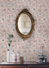 Winifred Pink Peel & Stick Wallpaper with Vintage Floral Botanical Pattern, Country Style - York RMK12696PLW