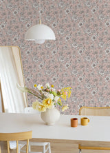 Winifred Pink Peel & Stick Wallpaper with Vintage Floral Botanical Pattern, Country Style - York RMK12696PLW