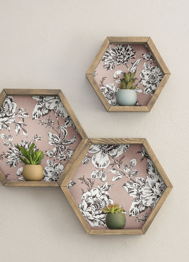 Winifred Pink Peel & Stick Wallpaper with Vintage Floral Botanical Pattern, Country Style - York RMK12696PLW