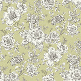 Winifred Green Peel & Stick Wallpaper with Vintage Floral Botanical Motif - York RMK12697PLW