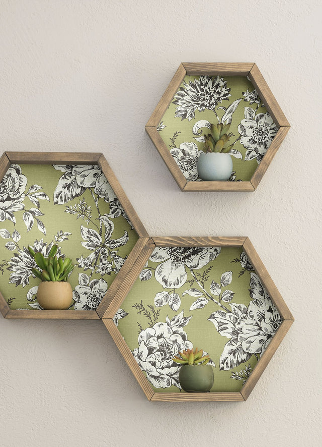 Winifred Green Peel & Stick Wallpaper with Vintage Floral Botanical Motif - York RMK12697PLW