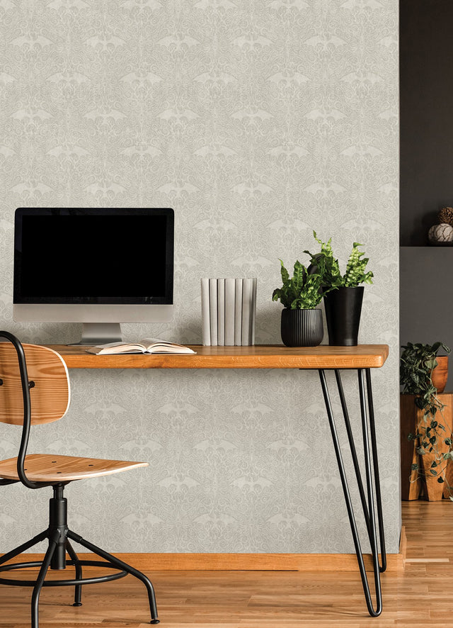 House Of The Dragon Cream Damask Modern Peel & Stick Wallpaper - York RMK12698RL