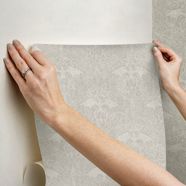 House Of The Dragon Cream Damask Modern Peel & Stick Wallpaper - York RMK12698RL
