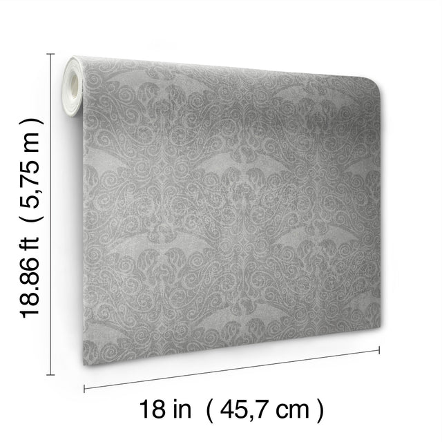 House Of The Dragon Grey Damask Modern Peel & Stick Wallpaper - York RMK12699RL