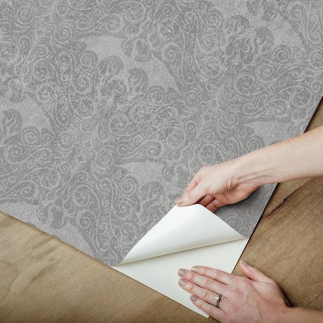 House Of The Dragon Grey Damask Modern Peel & Stick Wallpaper - York RMK12699RL