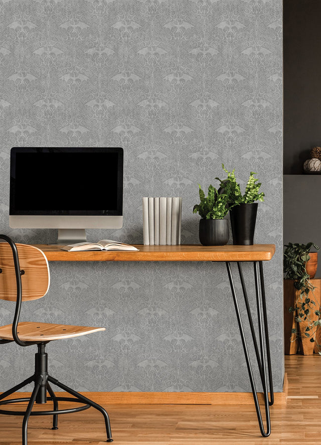 House Of The Dragon Grey Damask Modern Peel & Stick Wallpaper - York RMK12699RL